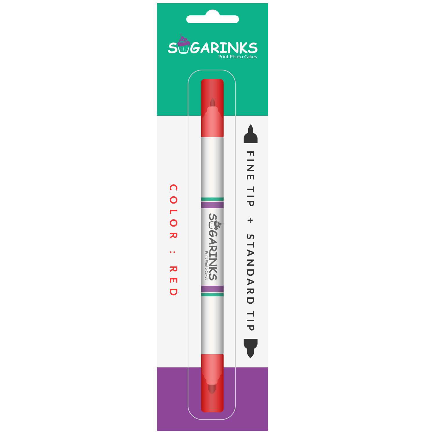Sugarinks Edible Ink Marker Double Tip (Standard and Fine) for Cake, Cookie, and Cupcake Art Edible Pen - Red