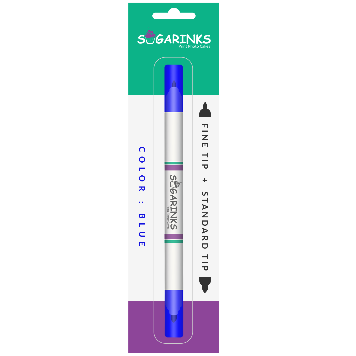 Sugarinks Edible Ink Marker Double Tip (Standard and Fine) for Cake, Cookie, and Cupcake Art Edible Pen - Blue