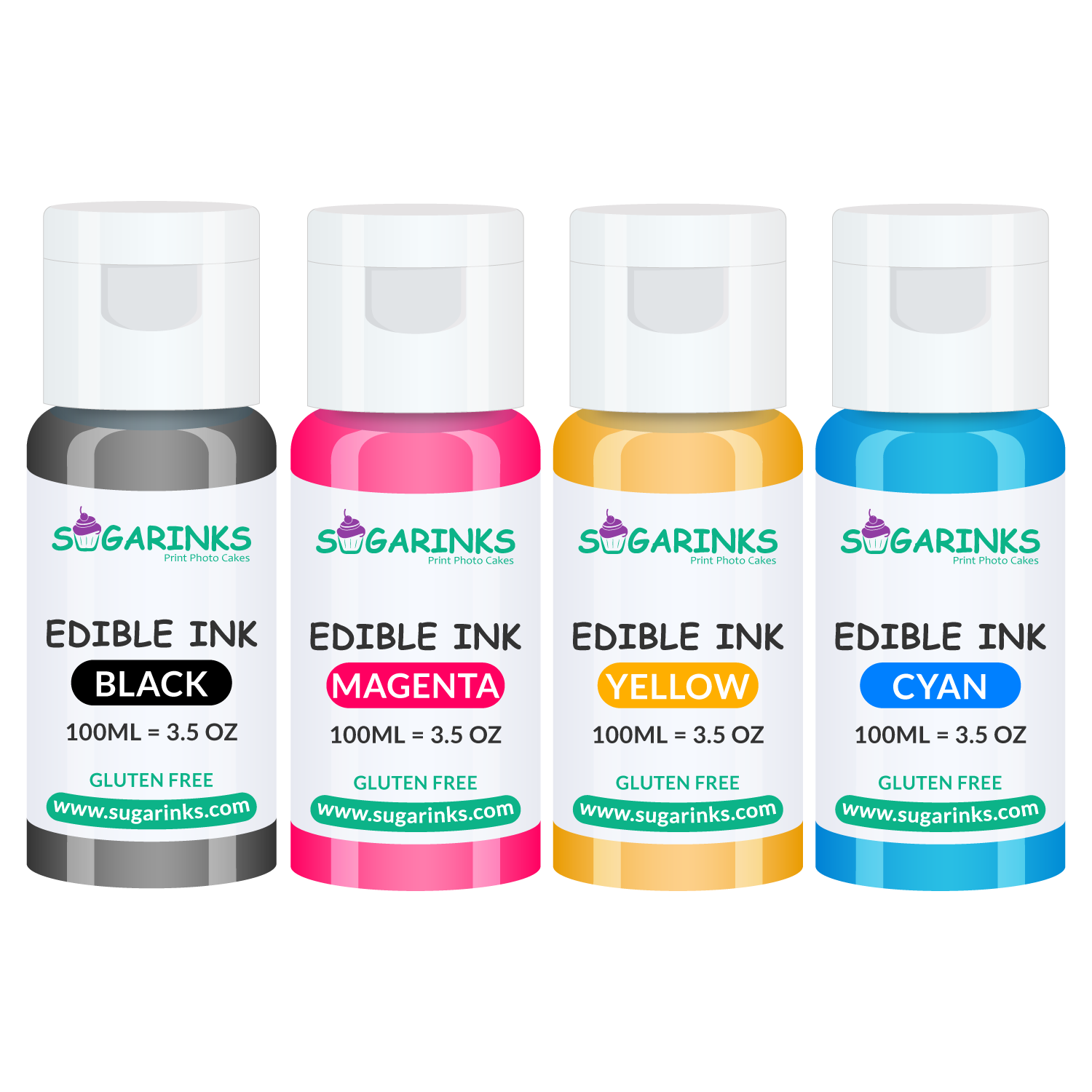 Sugarinks Edible Ink Refill Pack for Canon Edible Printers (100ml/3.5Oz Each) – Black, Cyan, Magenta, and Yellow 