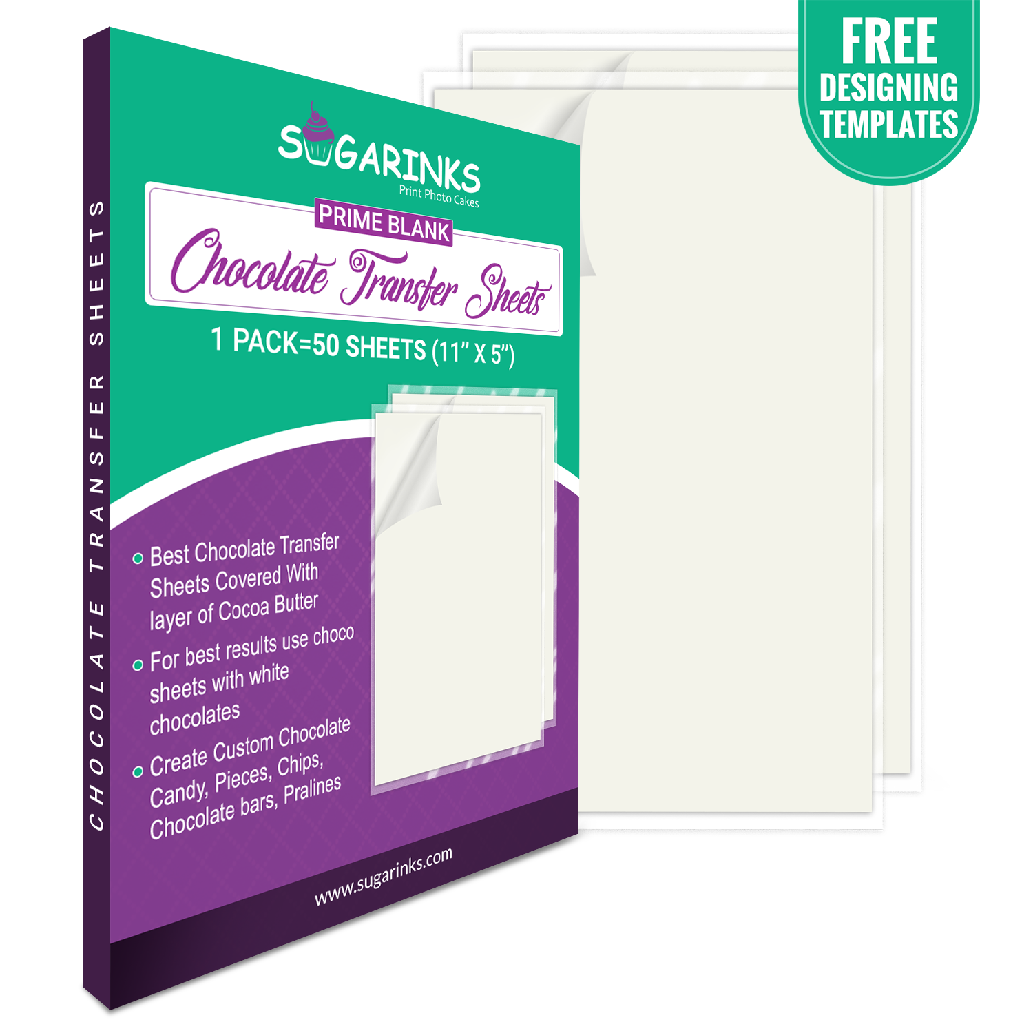 Sugarinks Prime Blank Chocolate Transfer Sheets A4 Size (11”X5”) – Pack of 50
