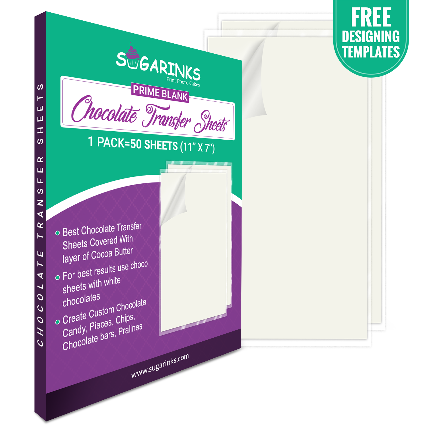 Sugarinks Prime Blank Chocolate Transfer Sheets A4 Size (11”X7”) – Pack of 50