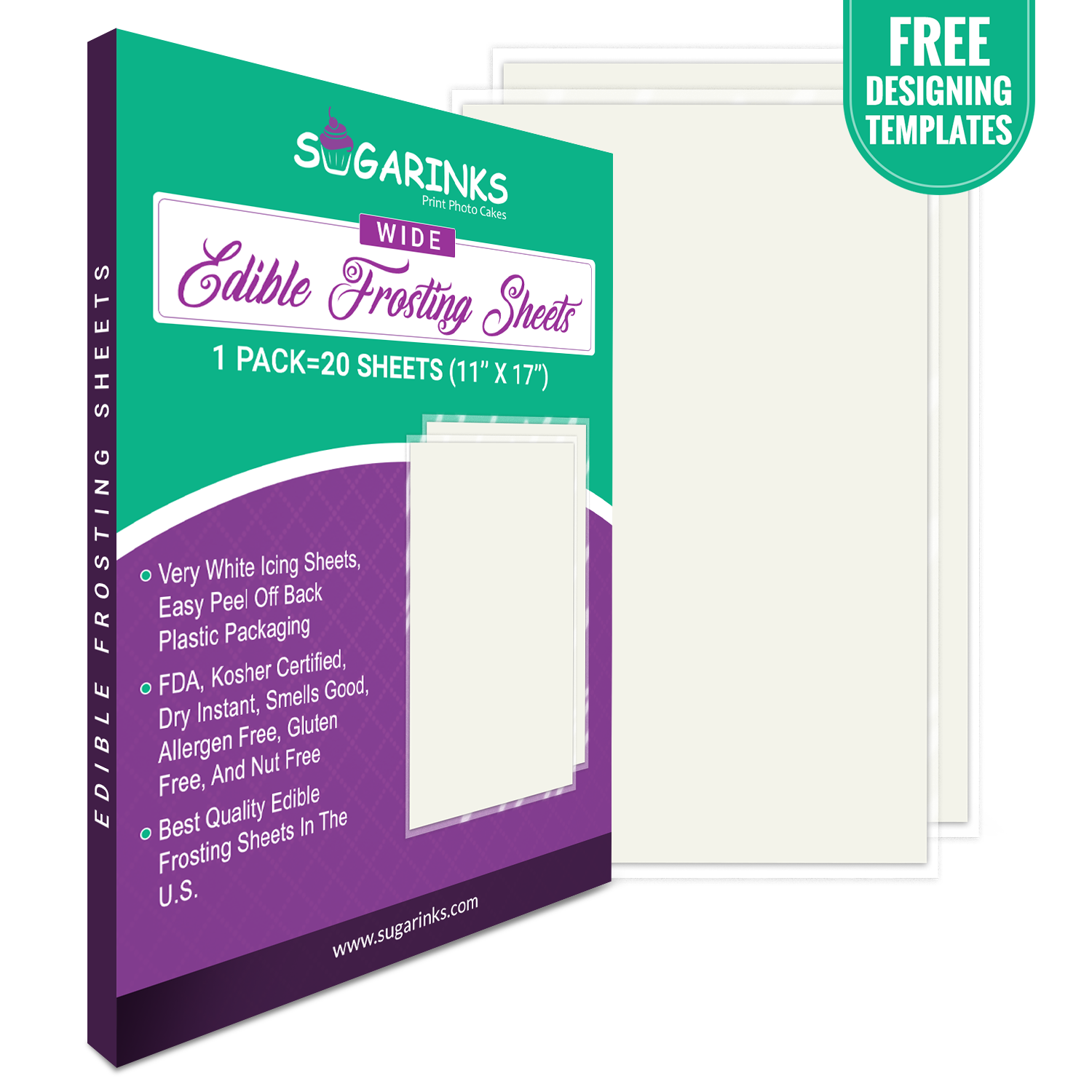 Sugarinks Premium Quality Wide Format Blank Frosting Sheets (11”X17”) Pack of 20 Sheets