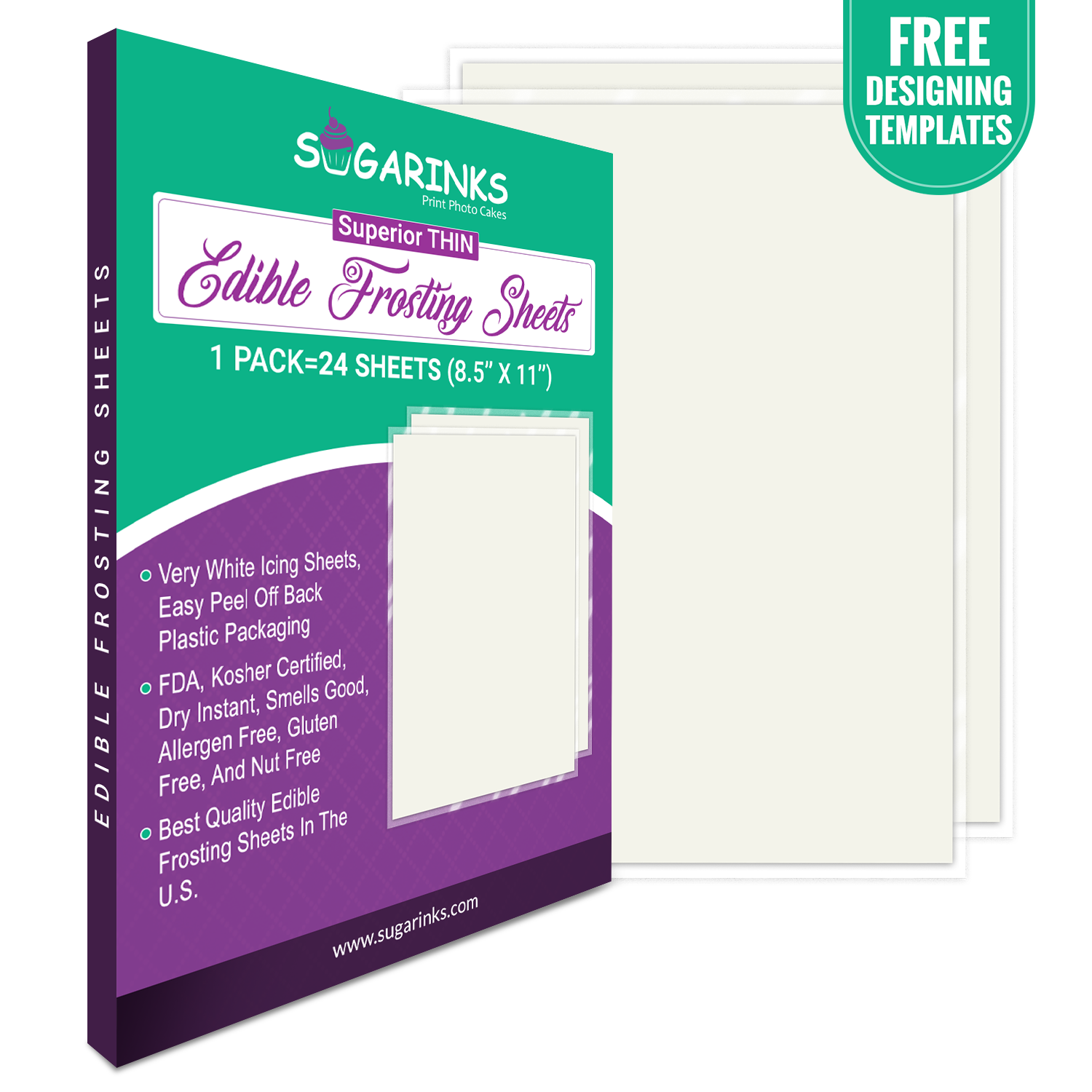 Sugarinks Superior Quality Thin Blank Frosting Sheets A4 Size (8.5”X11”) Pack of 24