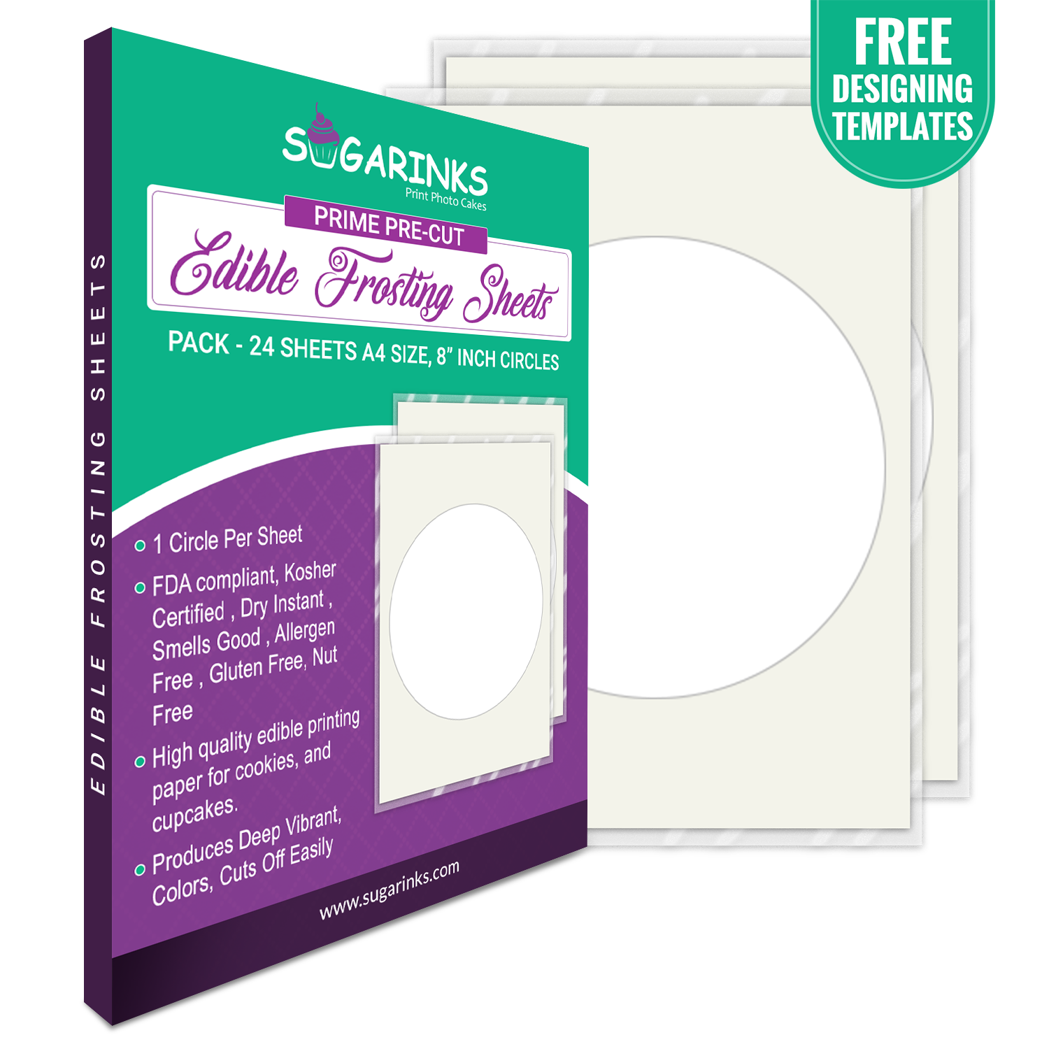 Sugarinks Premium Quality Pre-Cut Circles Frosting Sheets (8 inches, 1 Circles) - A4 Size, Pack of 24