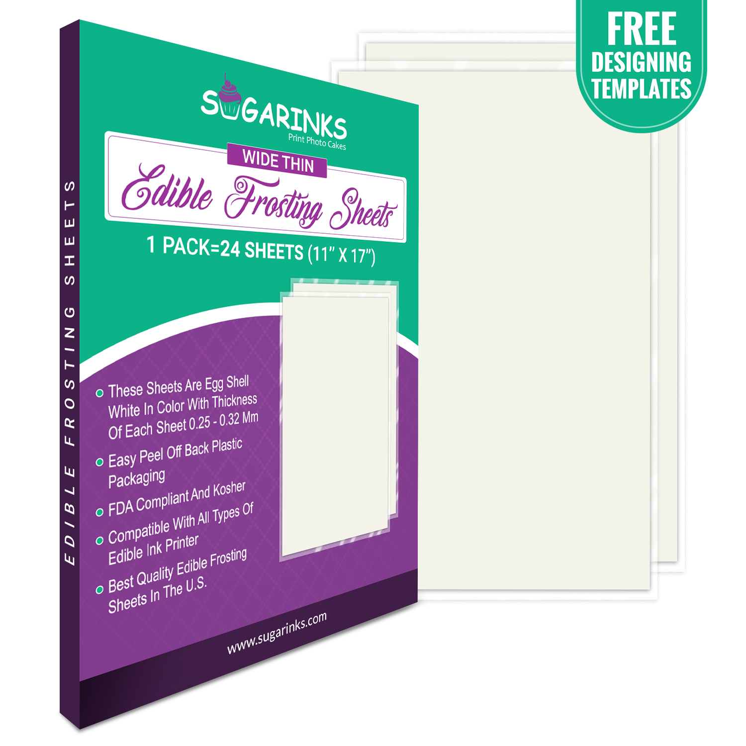 Sugarinks Premium Quality Wide Thin Frosting Sheets A4 Size (11”X17”) Pack of 24