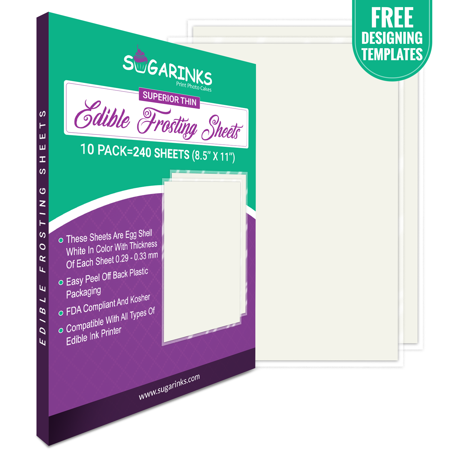 Sugarinks Premium Quality Superior Thin Frosting Sheets A4 Size (8.5”X11”) Pack of 10 – 240 Sheets