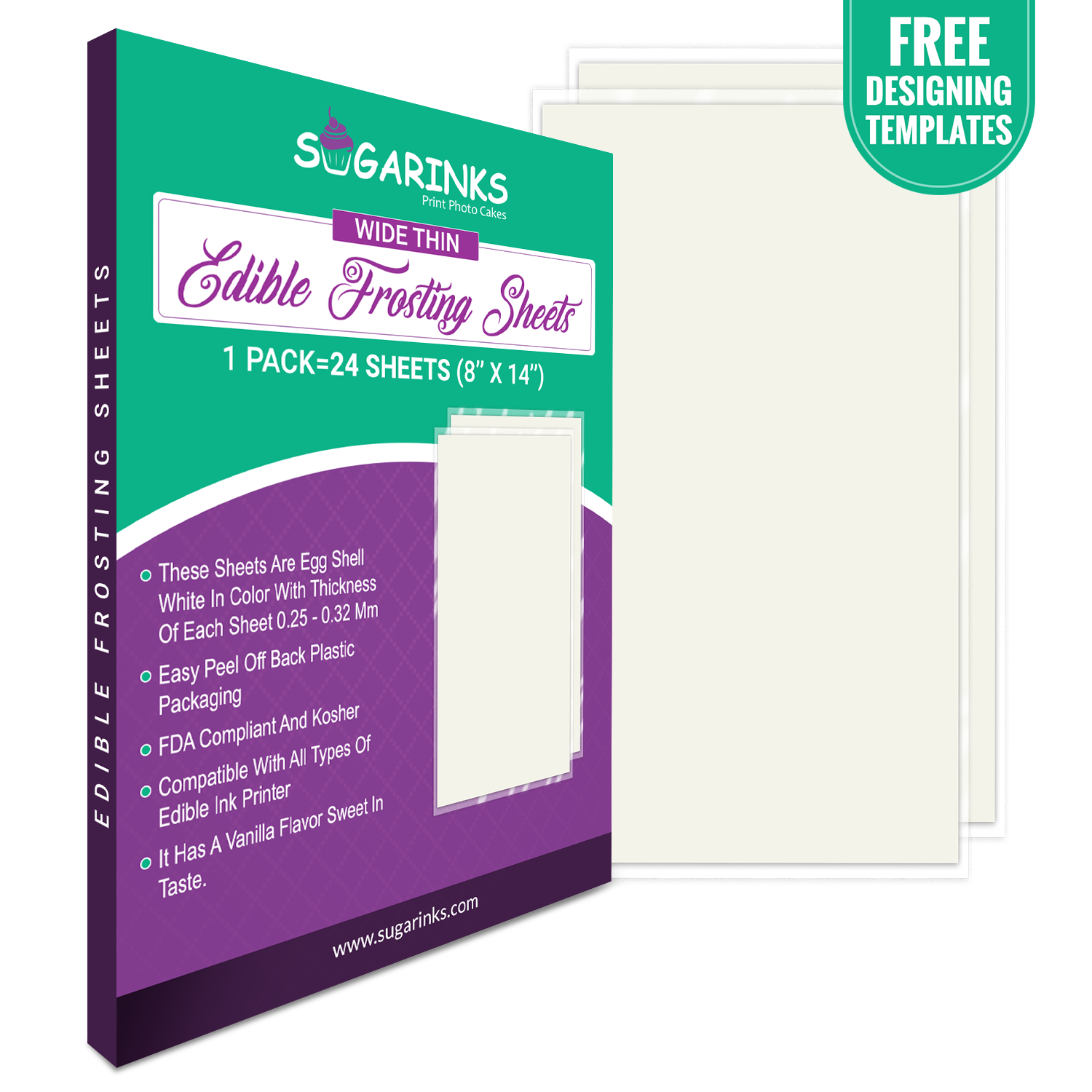 Sugarinks Legal Size Superior Thin Frosting Sheets A4 Size (8”X14”) Pack of 24