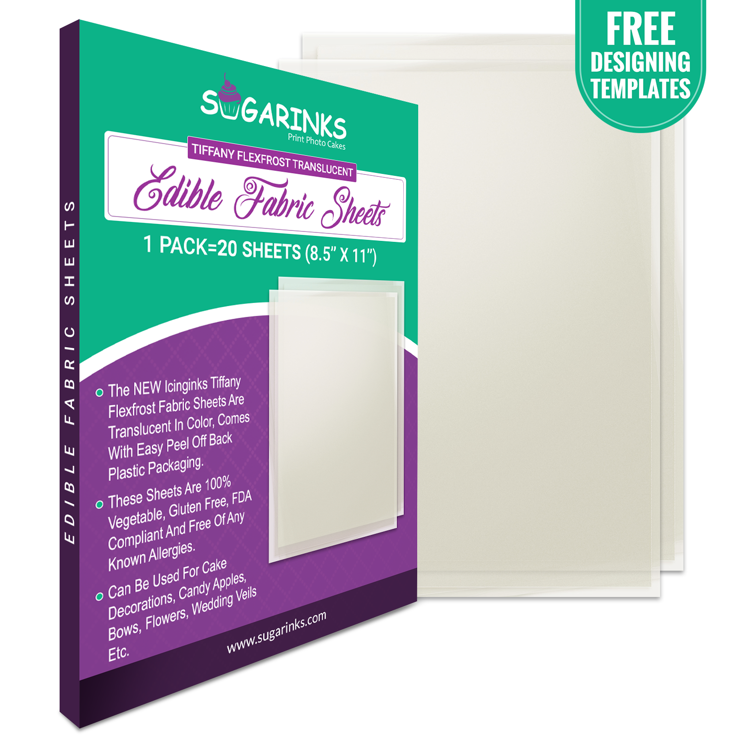 Sugarinks Premium Quality Tiffany Flexfrost Translucent Edible Fabric Sheets A4 Size (8.5”X11”) Pack of 20