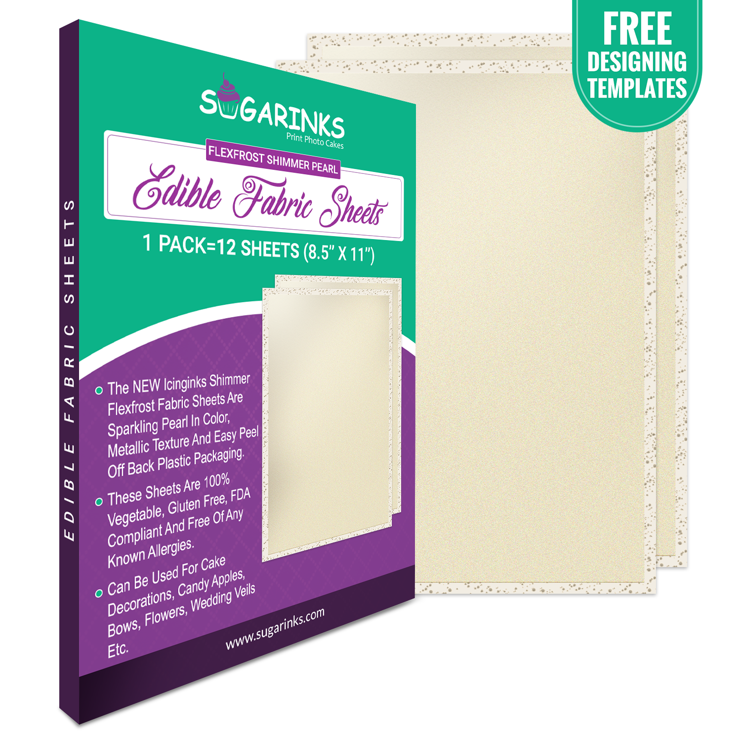 Sugarinks Premium Quality Flexfrost Shimmer Edible Fabric Sheets A4 Size (8.5”X11”) Pack of 12 – Sparkling Pearl