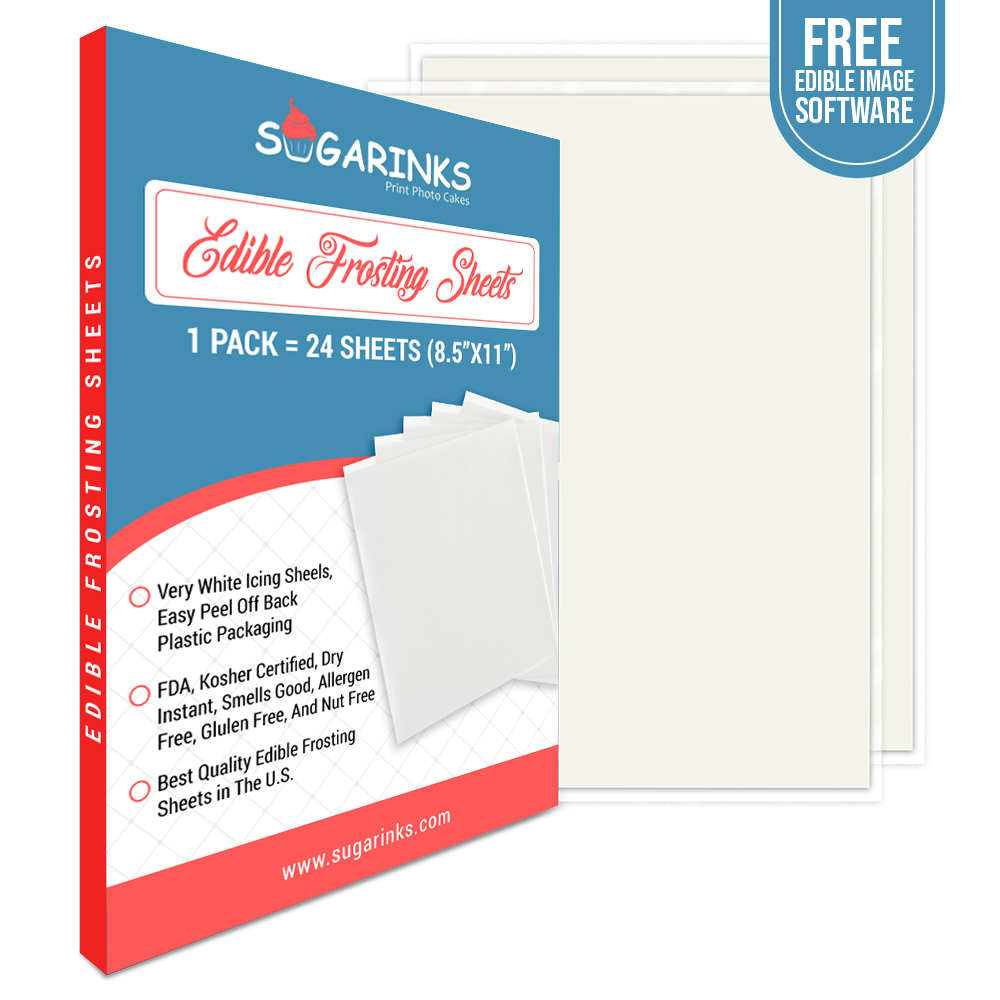 Sugarinks Premium Quality Blank Frosting Sheets A4 Size (8.5”X11”) Pack of 24