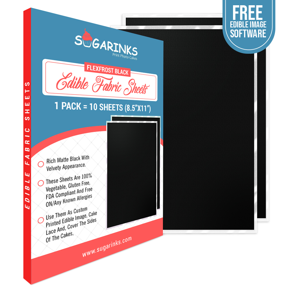 Sugarinks Premium Quality Flexfrost Edible Fabric Sheets A4 Size (8.5”X11”) Pack of 10 - BLACK