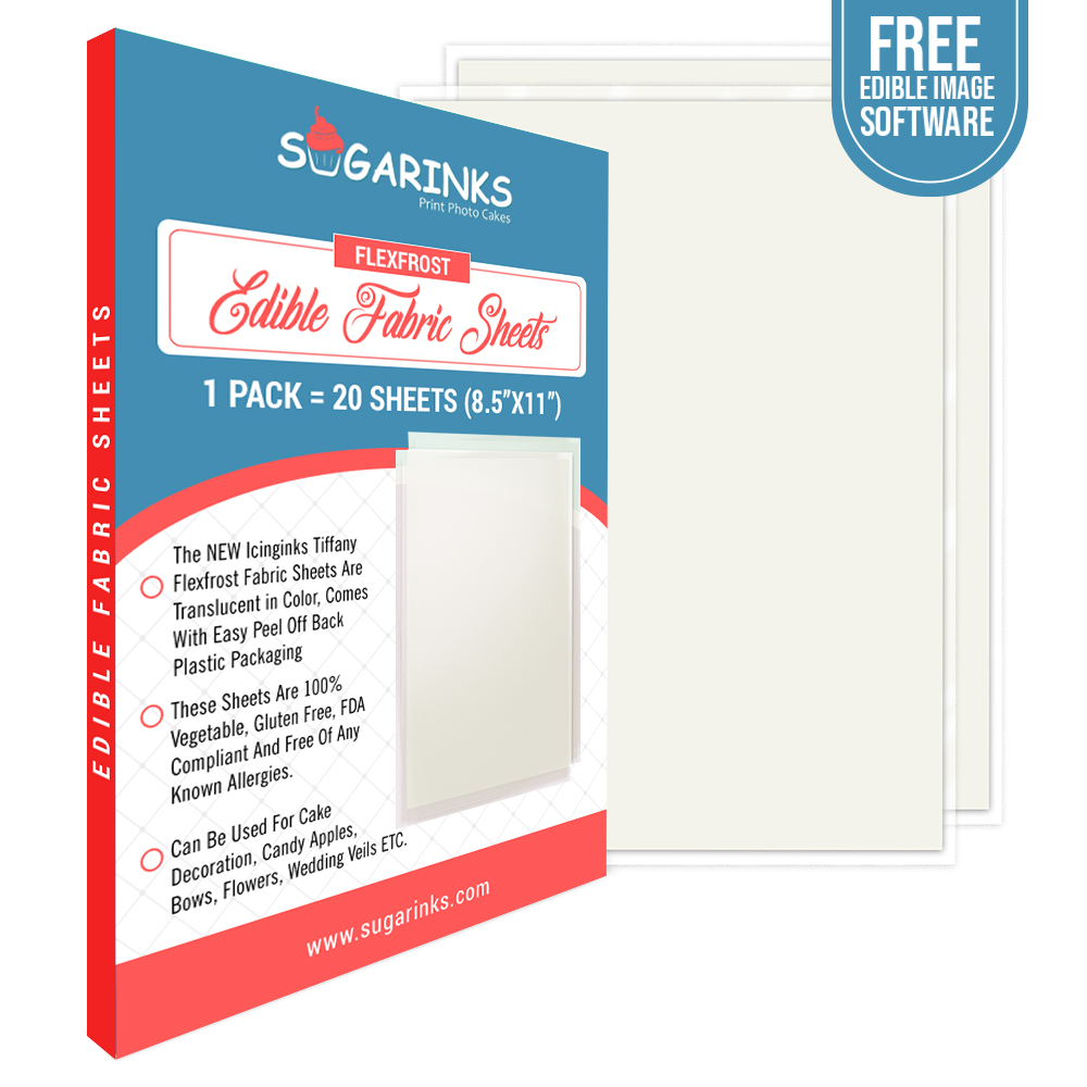 Sugarinks Premium Quality Flexfrost Edible Fabric Sheets A4 Size (8.5”X11”) Pack of 20