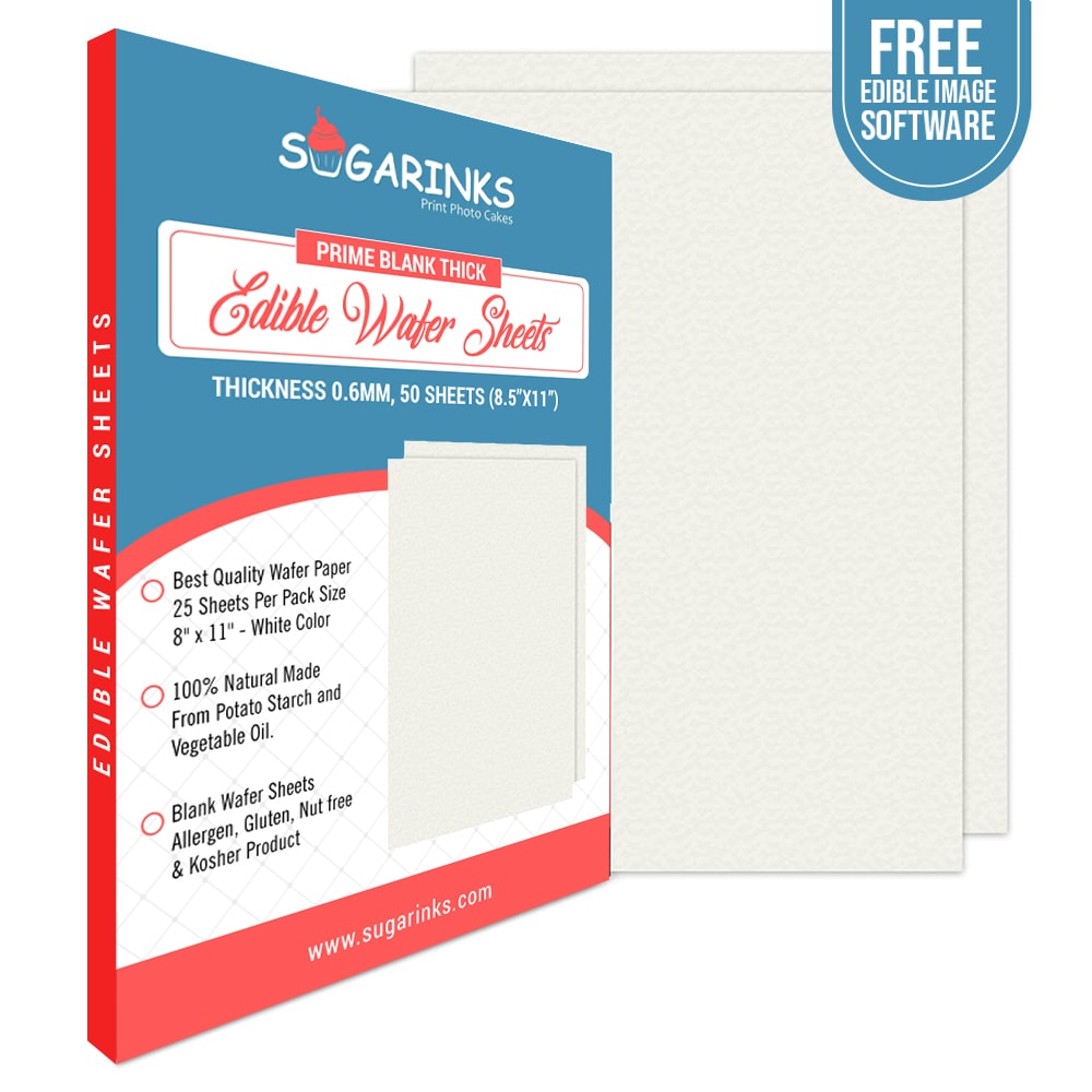 Sugarinks THICK Blank Wafer Sheets For Cakes and Cookies Pack of 50 Sheets A4 size Premium Quality– 0.60mm Thickness